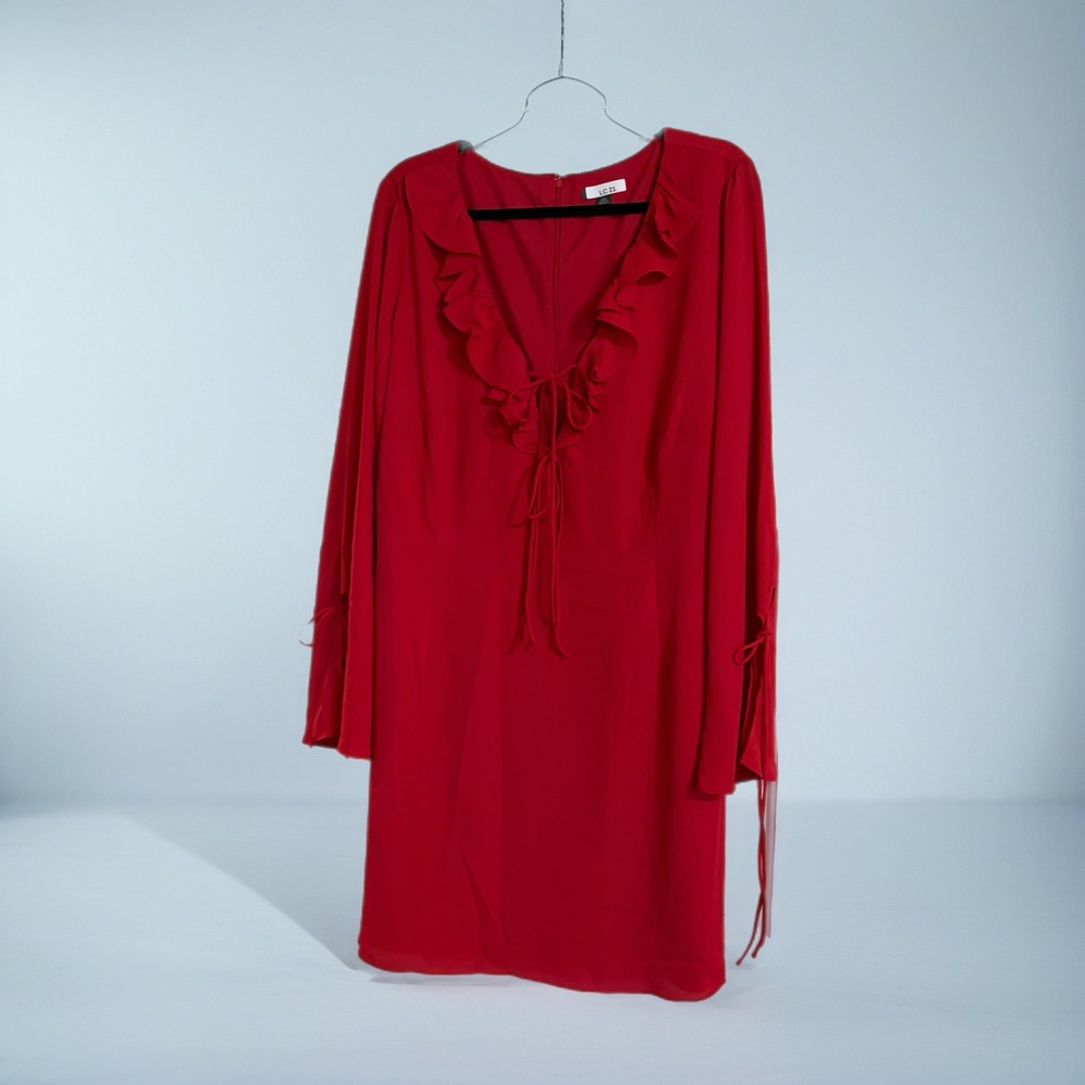 Wild Fable Ruffle Tie Front Mini Dress Women's XXL Red Long Bell Sleeve